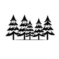 Stylized Black and White Forest Silhouette Group of Pine Trees Against a Blank White Background, Minimalist . vector