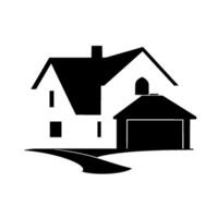 Minimalist Black White House Residential Property Featuring a Curved Driveway, Geometric Architecture, and Simple Aesthetic. vector