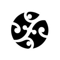 Symmetrical abstract circular , black shapes with curved lines and circular details against a stark white background. vector