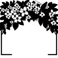 Black and White Floral Frame Silhouette of Blossoms and Leaves Bordering an Empty Space with a Rectangular Base. vector