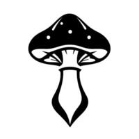 Bold Black and White Illustration of a Single, Detailed Mushroom with Dotted Cap and Stem, Isolated on White. vector
