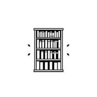 A minimalist black and white line art illustration of a bookshelf filled with books, accompanied by subtle leaf accents, set against a clean white backdrop. vector