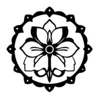 Intricate Black and White Floral Mandala with a Central Circular Element and Ornamental Border on a White Background. vector