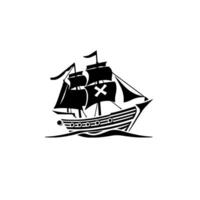 Sleek Black and White Pirate Ship with X Marked Sail, Sailing on Rough Waters, Isolated on White vector