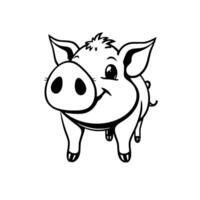 Adorable Cartoon Pig with Black Outlines, Smiling, and a Friendly Expression on a White Background, Perfect for Kids Designs. vector