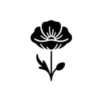 Minimalist Black Poppy Flower Illustration with Geometric Lines and White Background. vector