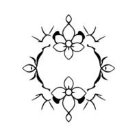 Elegant symmetric black and white floral with eyes, thorns, and a central flower arrangement, stylized. vector