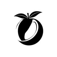 Monochromatic, abstract stylized apple with a stylized slice, leaves, and minimalist against white. vector