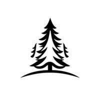 Minimalist Black and White of a stylized Evergreen Tree with a Curved Base, Set Against a Clean White Background. vector
