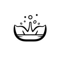 Simple, Black and White Depicting Bubbles Rising from a WaterLike Vessel with Leaflike Outer Edges on a White Backdrop. vector