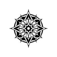 Intricate Black and White Geometric Mandala with Spiked Petal Elements on White Background. vector