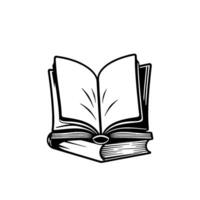 Stacked Illustrated Books with an Open Volume on Top Black and White , Educational, Knowledge, Reading, Classic, and Simple. vector