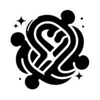 Abstract Monochrome Intertwined Shapes with Stellar Accents. Black and white symbol of connection, love, and unity. Geometric forms. vector