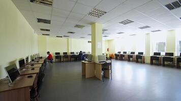 Computer lab at university. View of computers in classroom of university video