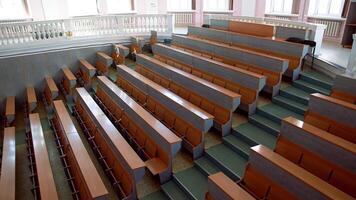 Class lecture room interior view. Empty university classroom after the cancellation regarding covid 19 video