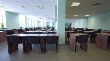 Modern classroom without students. View of empty modern classroom with chairs video