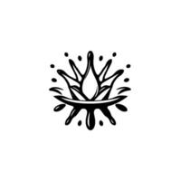 Stylized Black Ink Splash with Crownlike Form and Central Tear Drop, Isolated on White, Monochromatic . vector