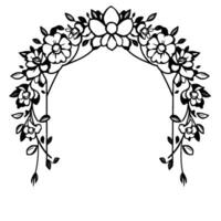 Elegant Black and White Floral Archway , Featuring Detailed Flowers, Leaves, and Curving Lines on a White Background, Perfect for Decoration. vector
