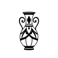 Elegant Black White Ornamental Amphora Geometric with Curl Handles, Diamond Motif, and Minimalist Aesthetic. vector
