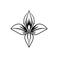 Symmetrical Black and White Floral A Geometric Interpretation of a Flower, featuring Petals and Striated Details, Centered Against a White Backdrop. vector