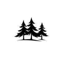 Simple, highcontrast monochrome silhouette of three evergreen trees standing on a slight ridge against a white background. vector