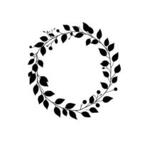 Elegant Black Leaf and Berry Wreath on White Textured Background, Minimalist Floral for Invitations or Decor vector