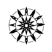Intricate Black and White Geometric Starburst Pattern within a Circular Frame, Angular and Sharp Aesthetics. vector