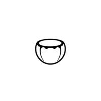 Minimalist black ink illustration of a rounded bowl, with a dripped liquid effect on its rim and smooth curved lines, isolated on white. vector