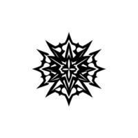 Intricate Black SnowflakeLike Geometric Centered on a White Backdrop, Illustrating Symmetry and Modern Minimalism. vector