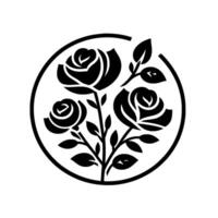 Elegant Black Rose Motif Within a Circle, Symbolizing Beauty, Love, and Natures Delicate , in a Clean Minimalist . vector