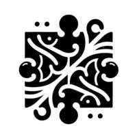 Symmetric Black and White Decorative Ornament with Floral and Abstract Curl Elements within a Square Border on White Background. vector