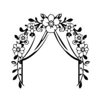 Black and White Floral Archway with Detailed Petals, Leaves, and Vines, Ideal for Wedding Invitations and Greeting Cards. vector