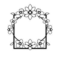 Elegant Black and White Floral Frame with Blossoms and Leaves Surrounding a Rectangular Opening, Perfect for Invitations and Decor. vector