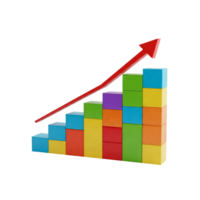 a colorful block graph chart with an upward arrow isolated on transparent background png