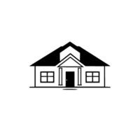 Minimalist Black and White House Illustration Featuring Roof, Door, Windows and Simplistic Architectural . vector