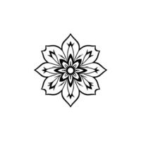 Symmetrical Black and White Floral Mandala on White Background, Ornamental Flower Motif, Intricate Illustration. vector