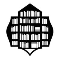 Stylized Black Bookshelf Illustration, Shaped Like an Ornate Shield With Minimalist Book Silhouettes vector