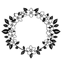 Elegant Black and White Floral Wreath A minimalist circular featuring stylized blossoms and leaves. vector
