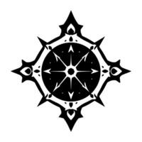 Intricate Black and White Compass Rose Mandala with Sharp Spikes and ArrowLike Elements on a White Background. vector
