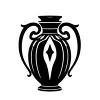 illustration of a symmetrical, ornate black and white amphora with curved handles, minimalist . vector