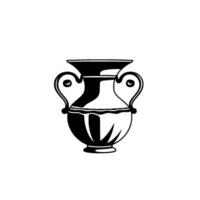Black and White Greek Amphora Symmetrical, Minimalist with Swirl Handles and Classic Form on White Background vector