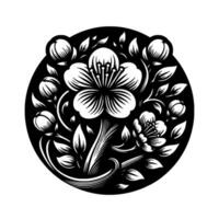 Elegant Black and White Floral Mandala A symmetrical floral arrangement within a circular frame, showcasing intricate linework and botanical details. vector
