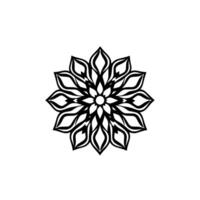 Intricate Black and White Floral Mandala, Symmetrical, Geometric, Centered on White, Abstract, Ornamental, Decorative. vector