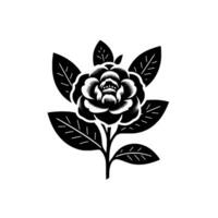 Bold Black White Illustration A Stylized Rose with Detailed Petals and Leaves, Emphasizing Contrast and Minimalist . vector