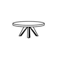 Minimalist, blackoutlined, round coffee table with angled legs, centered on a white background, featuring a modern aesthetic. vector