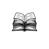 Stacked Open Books in Black White Illustration of Literary Imagery, Reading, and Knowledge. vector