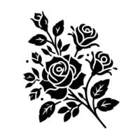 Elegant Black and White Rose Stencil An artistic floral arrangement with detailed roses, buds, leaves, and stems on a clean, contrasting background. vector