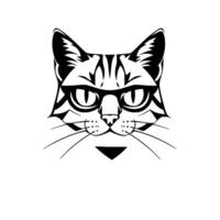 Black and White Silhouette of a Cat with Eyeglasses, Bold Artistic , Minimalist, Focus On Feline Face. vector