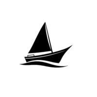 Minimalist Silhouette of a Sailboat Navigating the Waves Black and White Nautical Illustration with a Modern, Clean Aesthetic. vector
