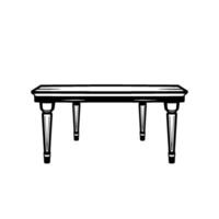 Black and white illustration of an elegant rectangular table with four tapered legs, minimalist , clean lines. vector